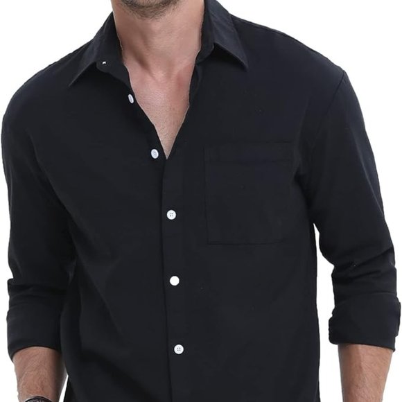 MCEDAR Other - MCEDAR Black Linen Cotton Button-Down Long-Sleeve Shirt (L)